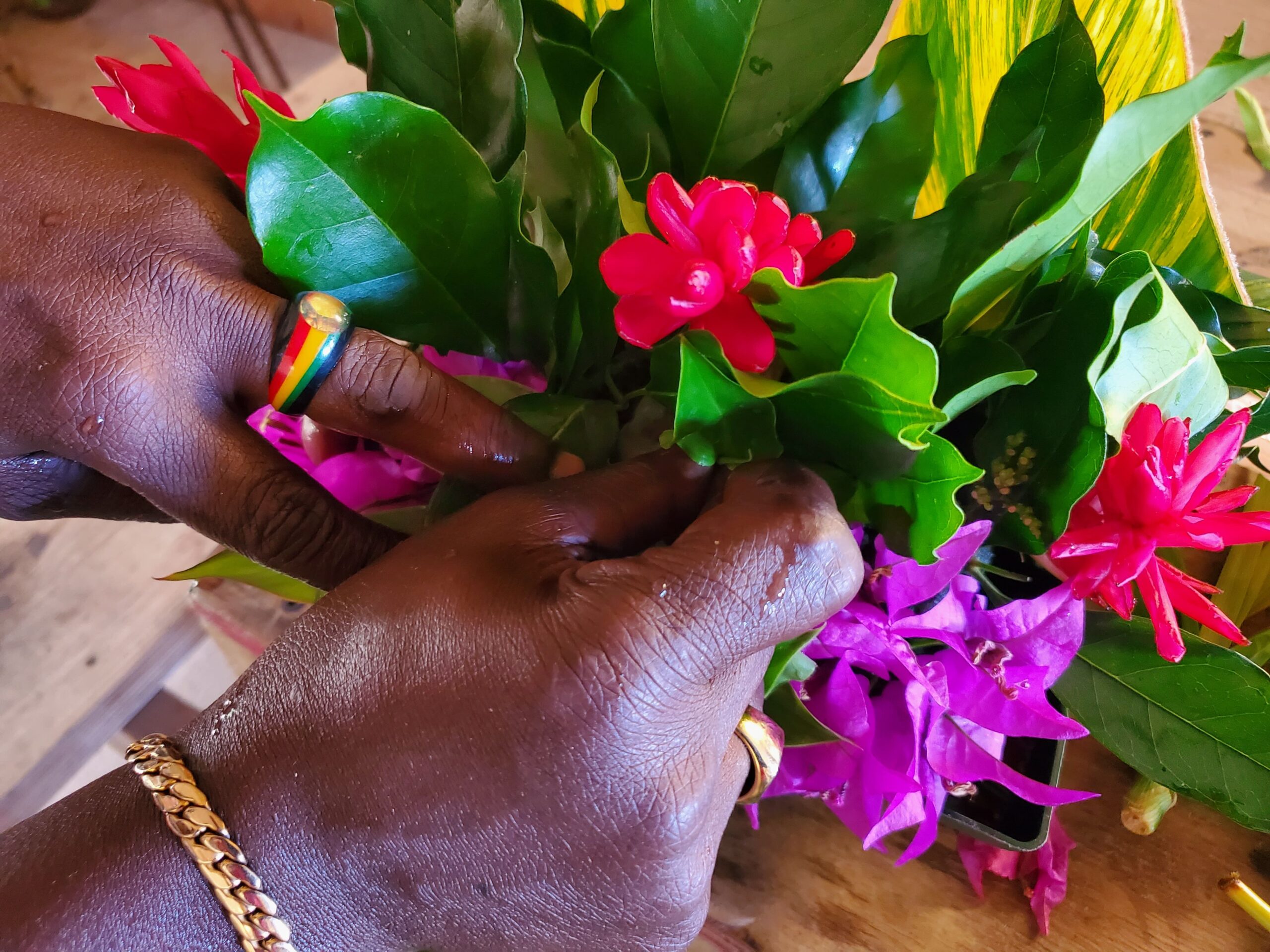 Karen busy at work with her arrangements